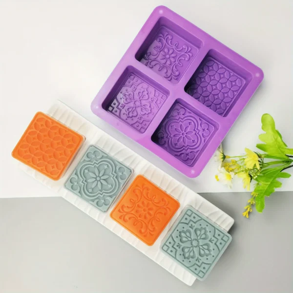 Soap Making Kits, 4-Cavity Square Mold, Floral Designs - Image 2