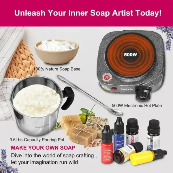 Leerie 3.6Lbs Soap Making Kit With Hot Plate And Essential Oils - Image 4