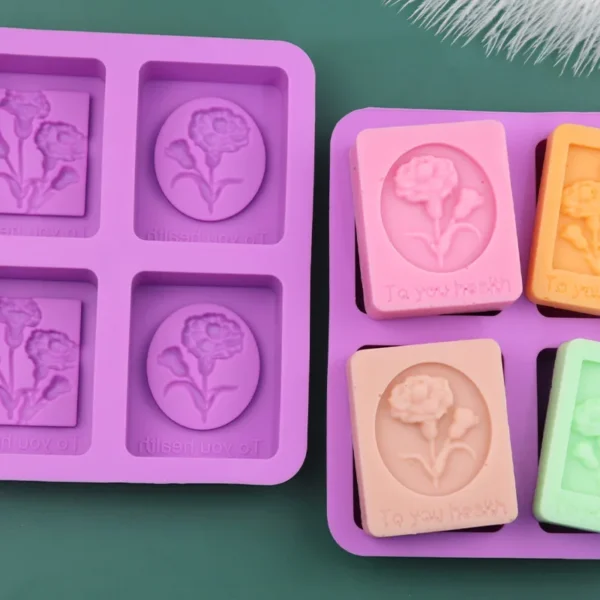 Soap Making Kits: 4-Cavity Carnation Silicone Mold - Image 4