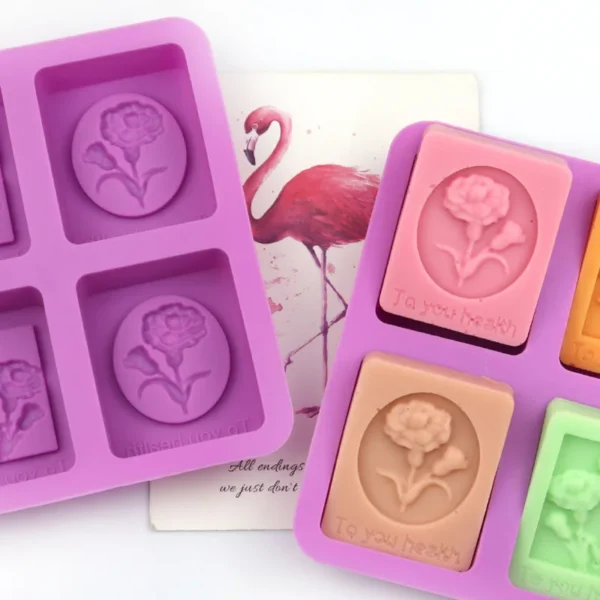 Soap Making Kits: 4-Cavity Carnation Silicone Mold - Image 6