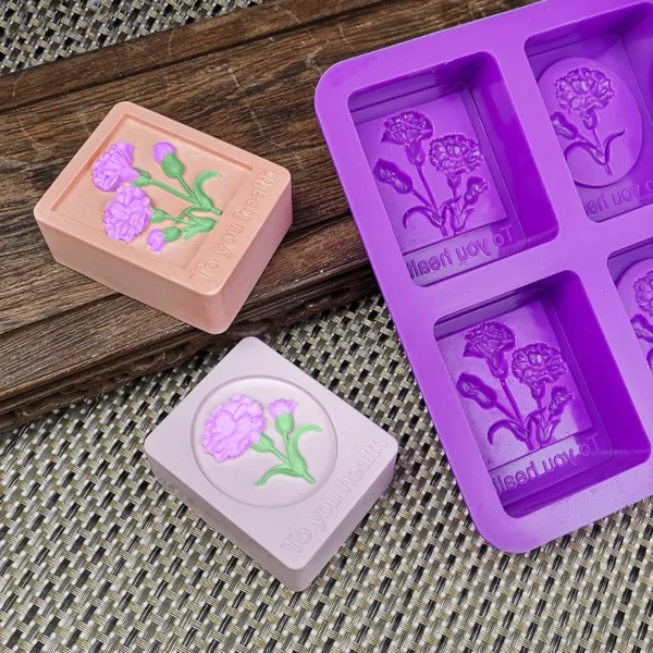 Soap Making Kits: 4-Cavity Carnation Silicone Mold - Image 3