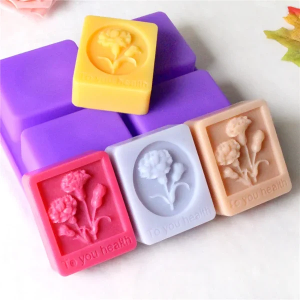 Soap Making Kits: 4-Cavity Carnation Silicone Mold